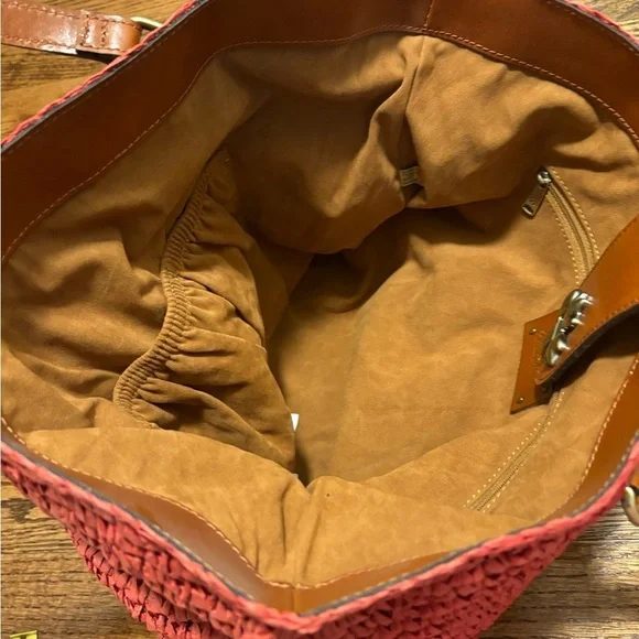 Patricia Nash | Manarola Raffia Tote Specialty Woven Straw Pink Brown Leather - Picture 6 of 12